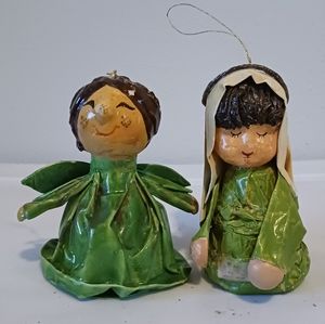 Lot of 2 VINTAGE Papier Mache CHRISTMAS ORNAMENTS